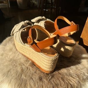 Castaner Cream Canvas and Tan Leather Espadrille Platform Sandals